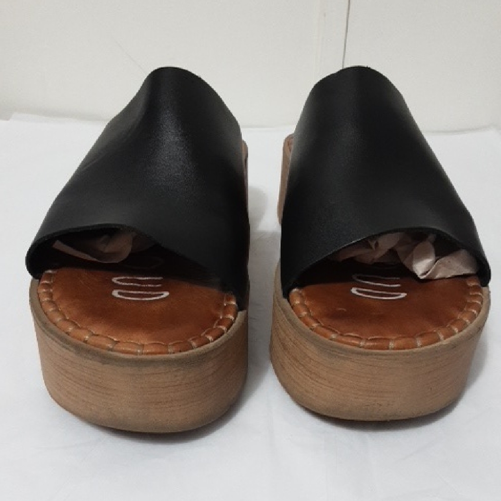 MUSSE & CLOUD KRISTEL Black Leather Platform Wedge Women's 39  Sandals